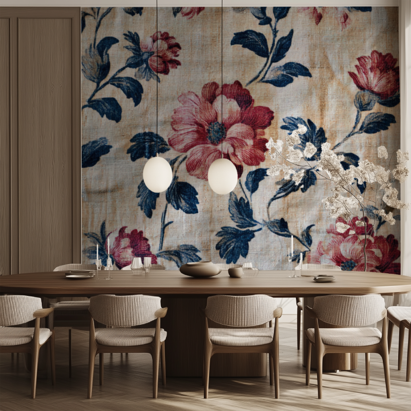 Papier peint vintage intisse salle manger tendance