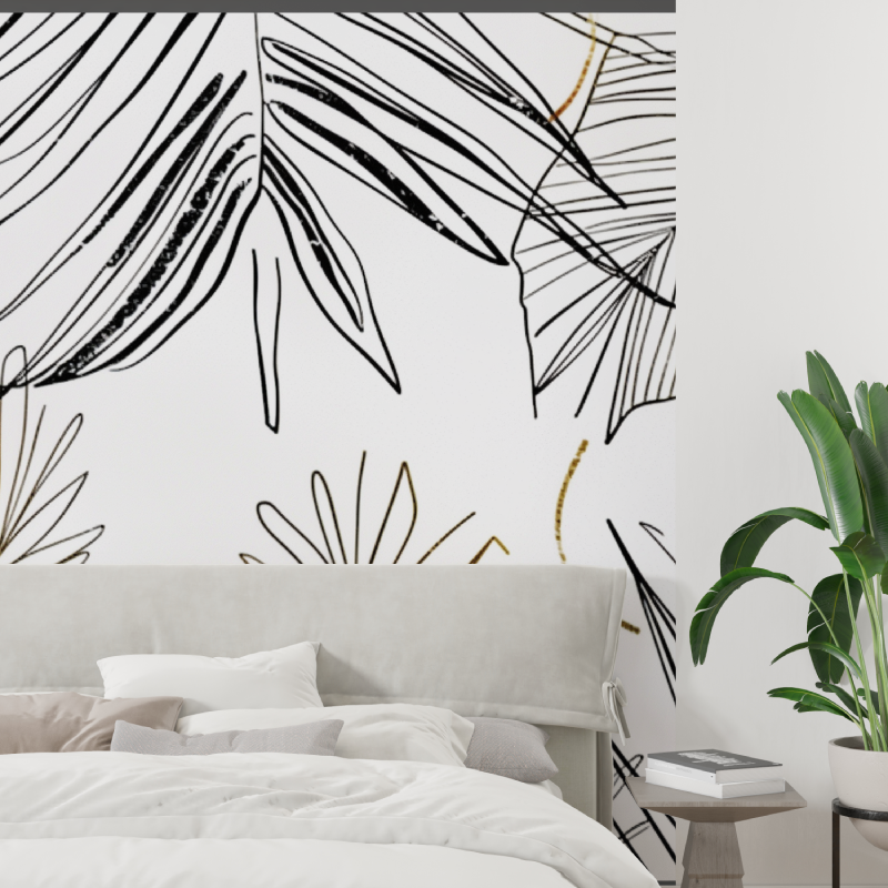 Papier peint panoramique ligne vegetale tapisserie tendance