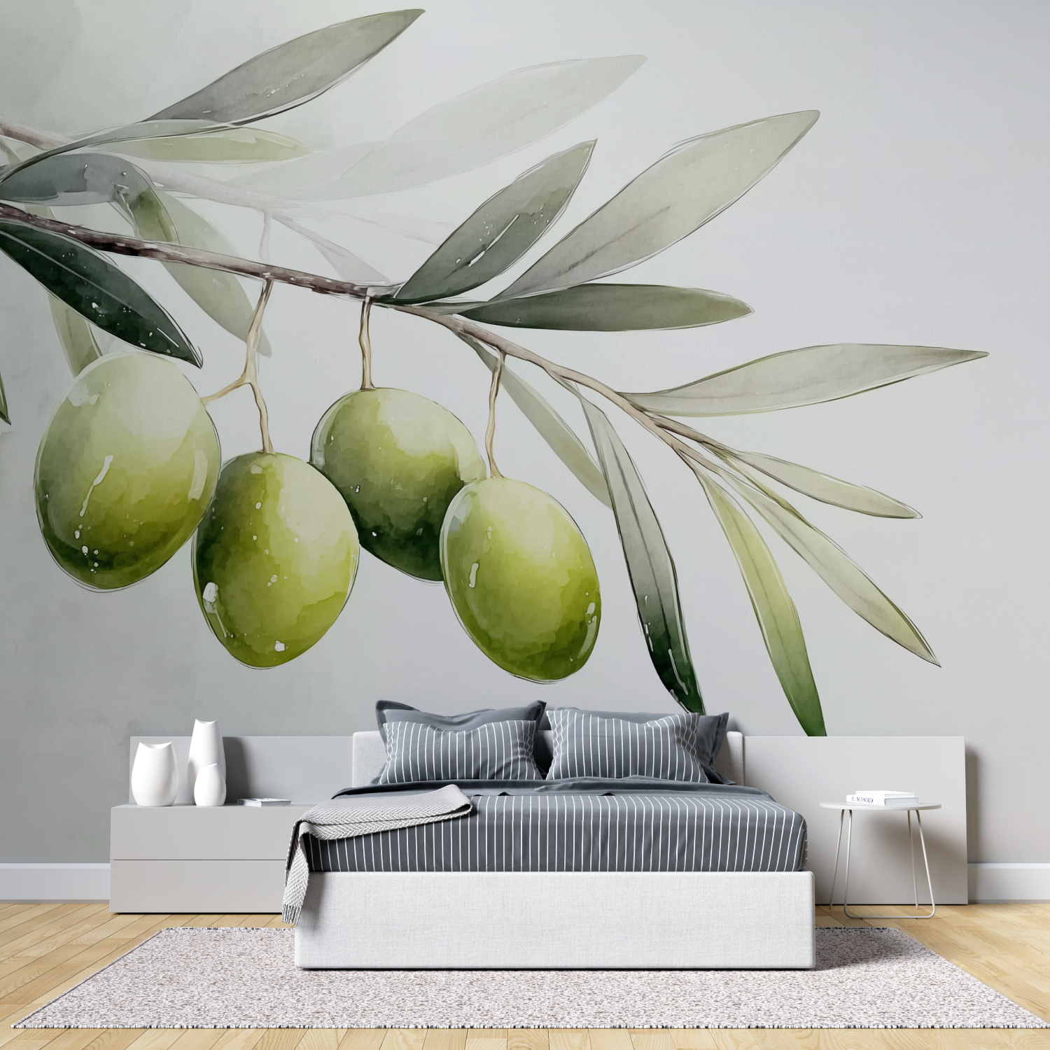 Big olives watercolor mural wallpaper tete de lit