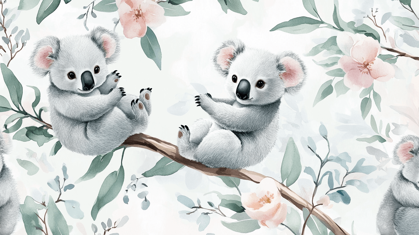 Papier Peint Koala Et Gouttes De Lait
