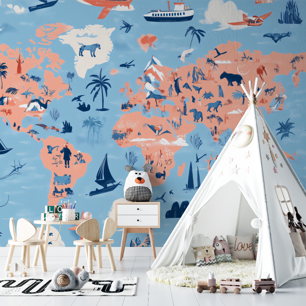 Papier peint chambre bebe carte du monde chambre bebe