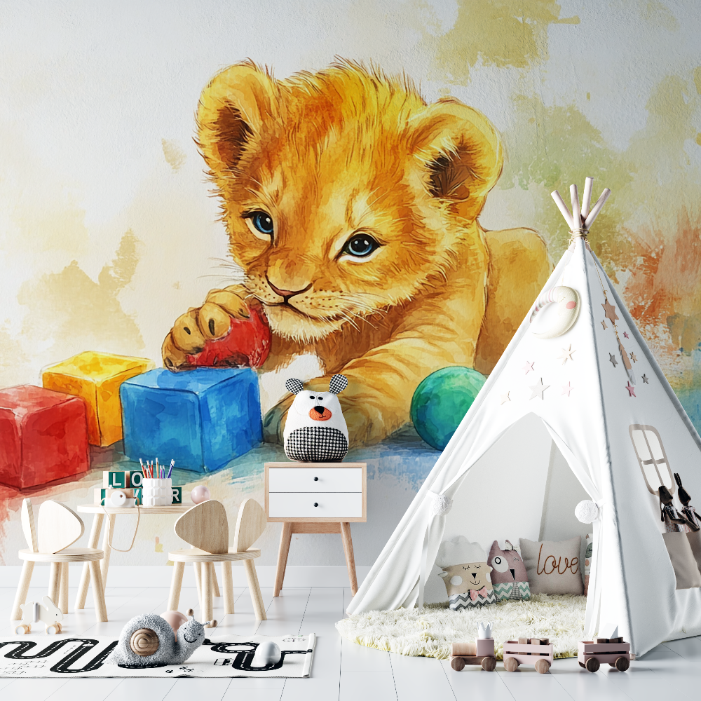 Papier peint lionceau mignon chambre bebe