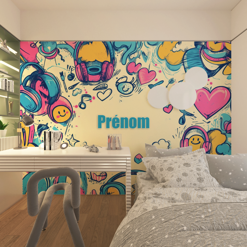 Papier peint prenom tag chambre adolescents