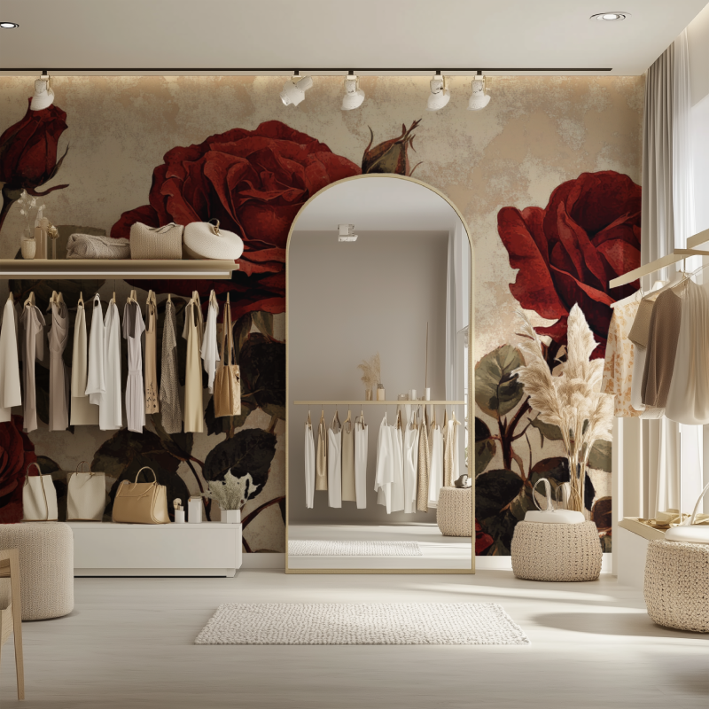 Papier peint vintage rouge et rose dressing