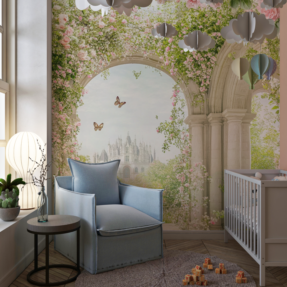 Papier peint princesse jardin royal chambre de fille