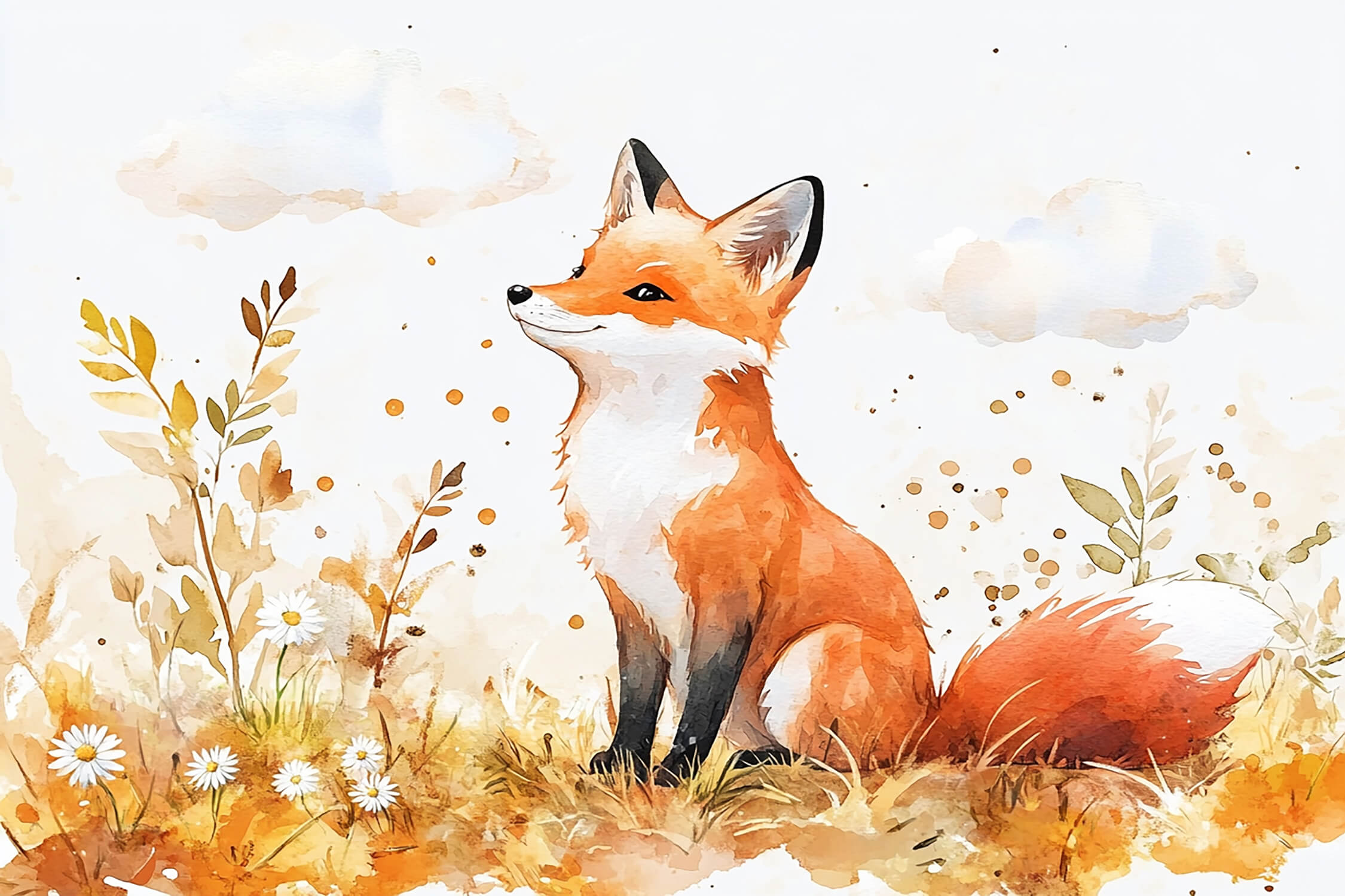 Papier Peint Renard Bébé Aquarelle