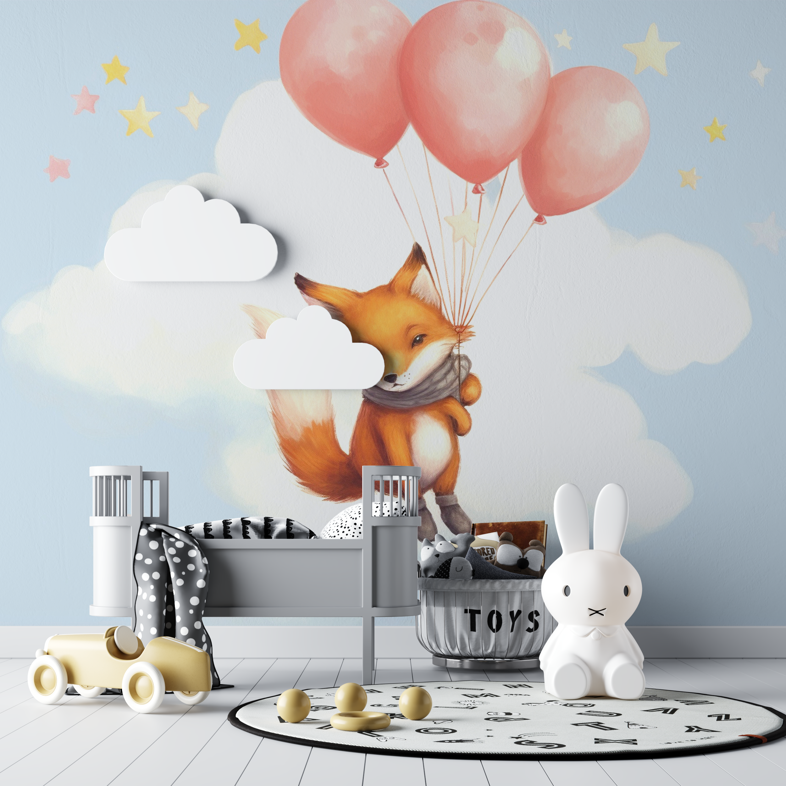 Papier peint renard avec ballon bebe tipi