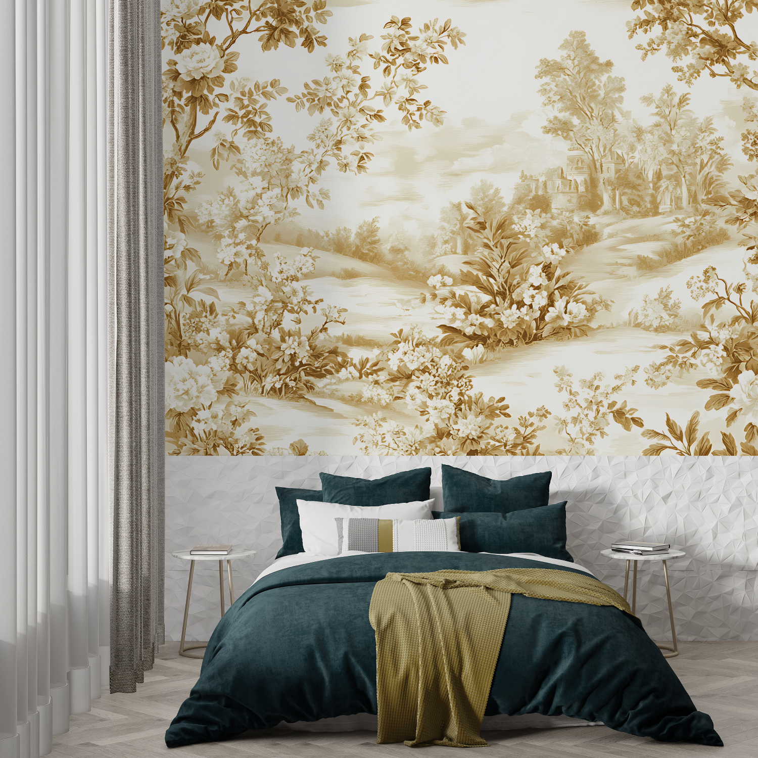 Papier Peint Toile De Jouy Beige Jaune - tapisserie