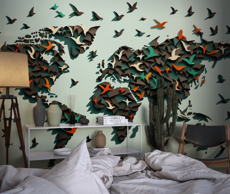Papier peint origami carte du monde chambre dado1