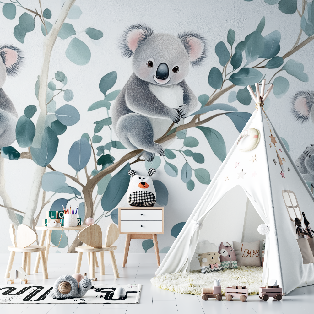 Papier peint koala et ciel nacre chambre bebe