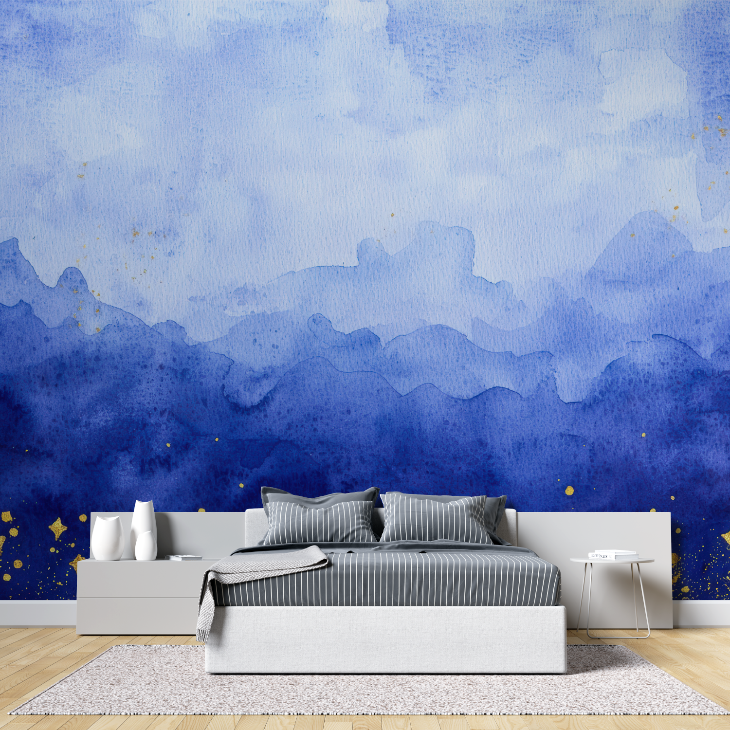 Papier peint aquarelle ciel enfant tete de lit