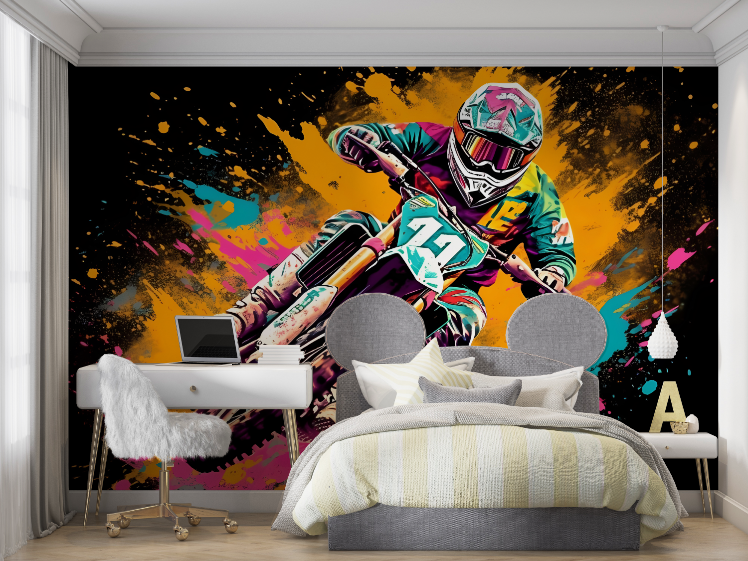 Papier peint graffiti motocross mur chambre panoramique