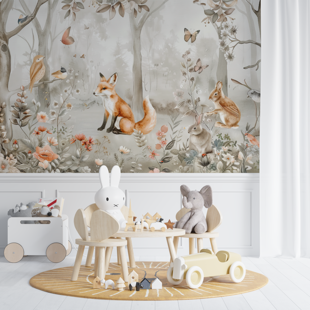 Papier peint renard foret chambre de bebe