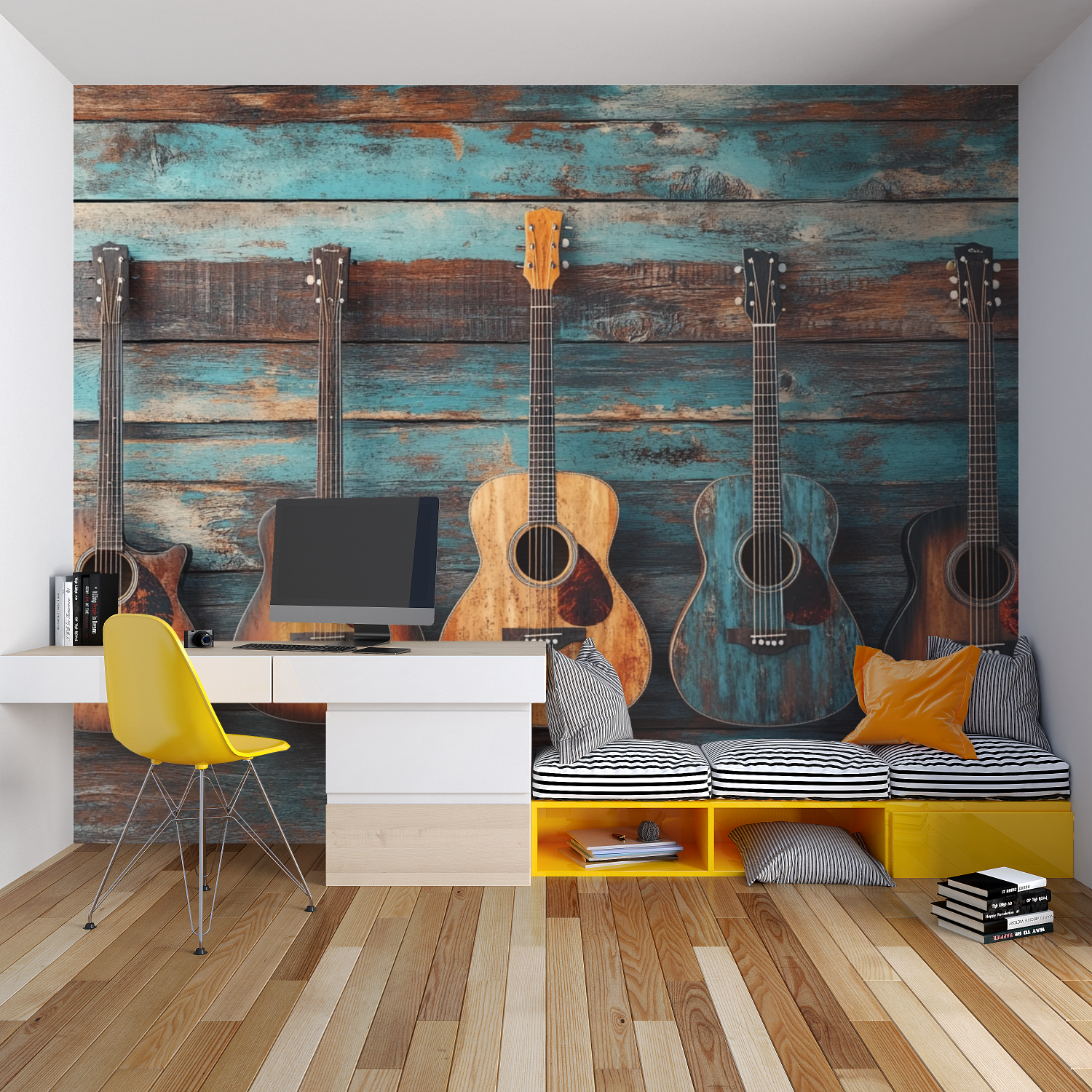 Papier peint musique acoustique chambre garcon lit