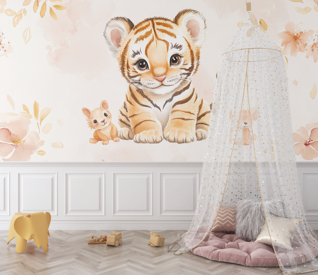 Papier peint tigre et animaux mignons bebe