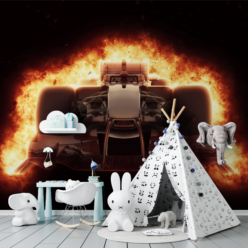 Papier peint formule 1 en feu tapisserie murs