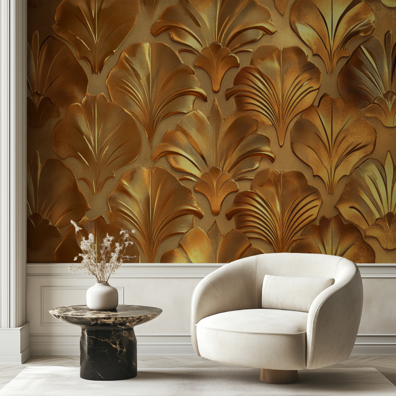 Papier peint vintage or chaise tendance