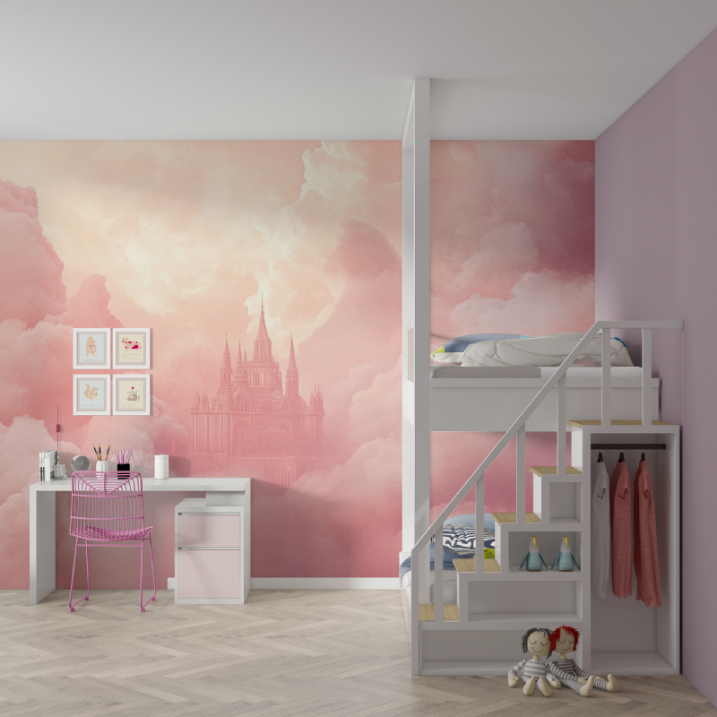 Papier peint palais cache mur chambre fille
