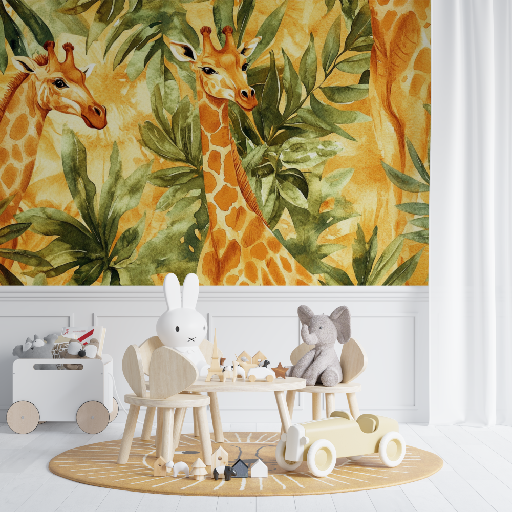 Papier peint animaux safari girafe et co chambre de bebe
