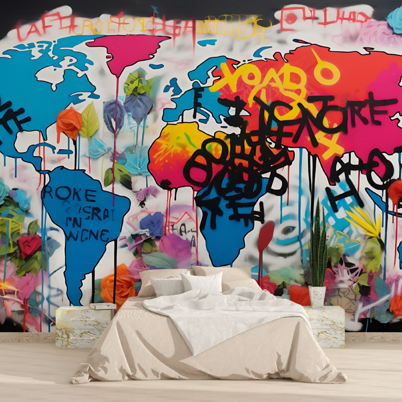 Papier peint carte du monde street art 1815