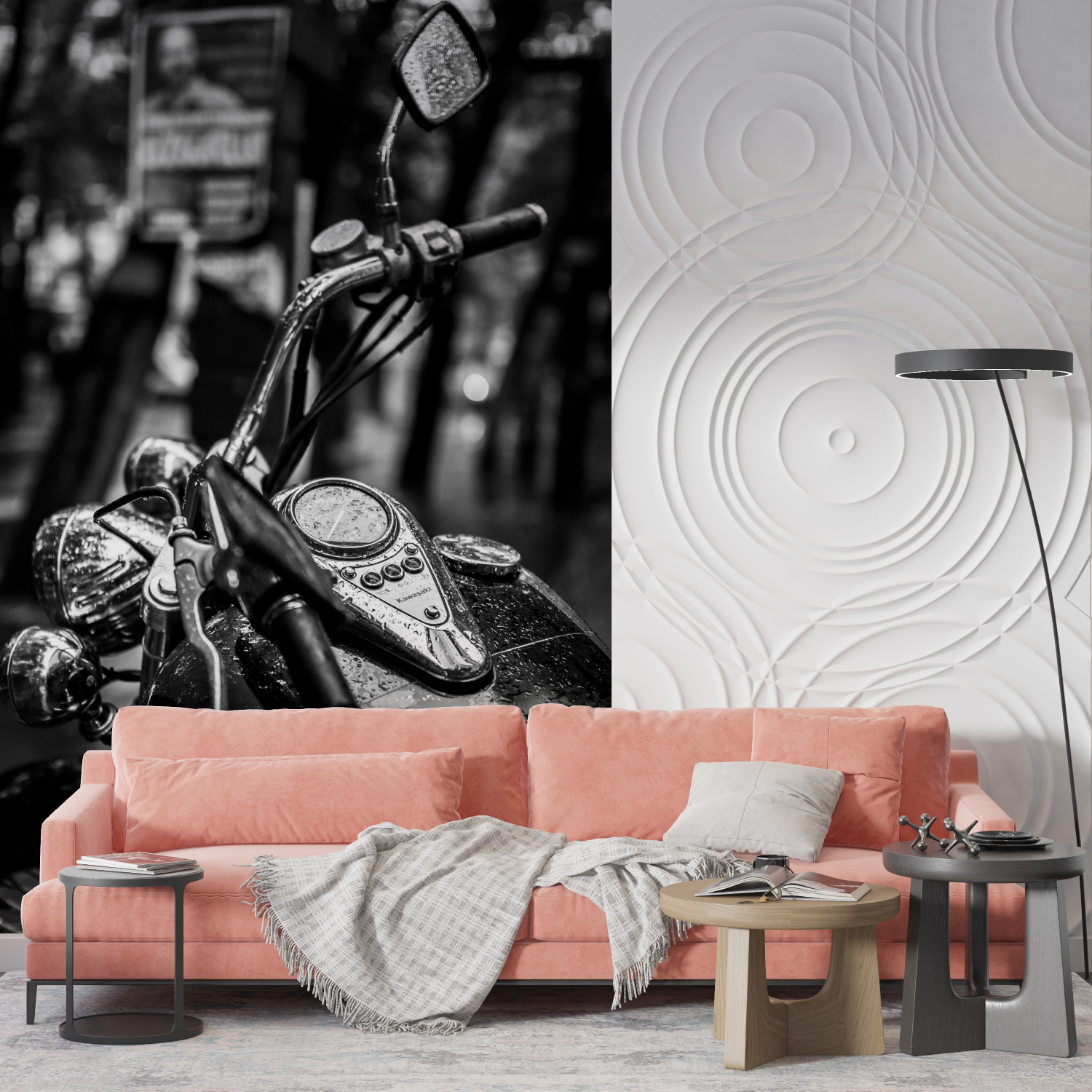 Papier peint moto harley davidson noir et blanc mur