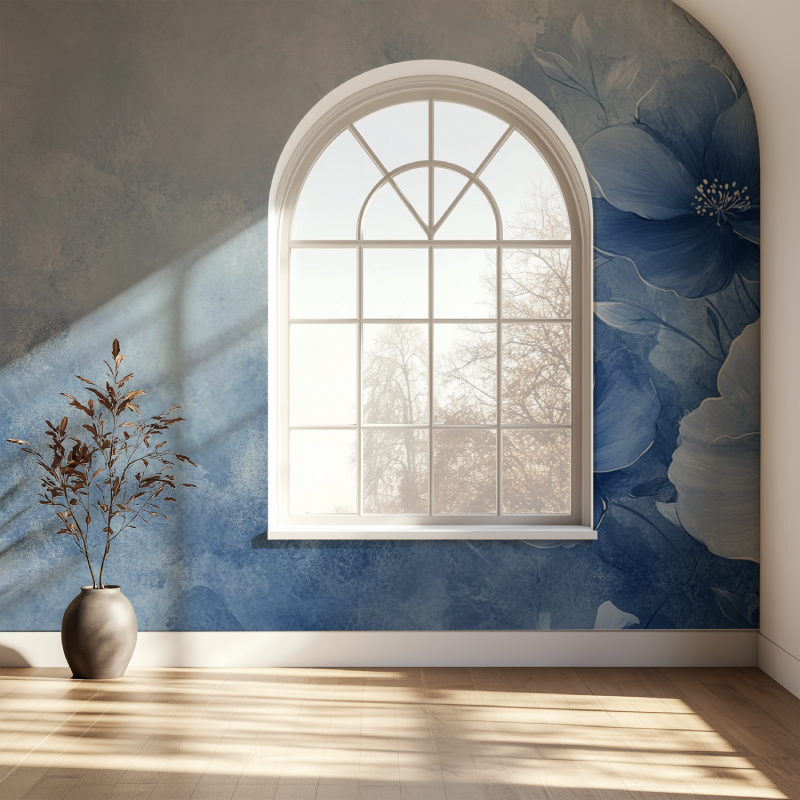 Papier peint fleur vintage bleue fenetre papier