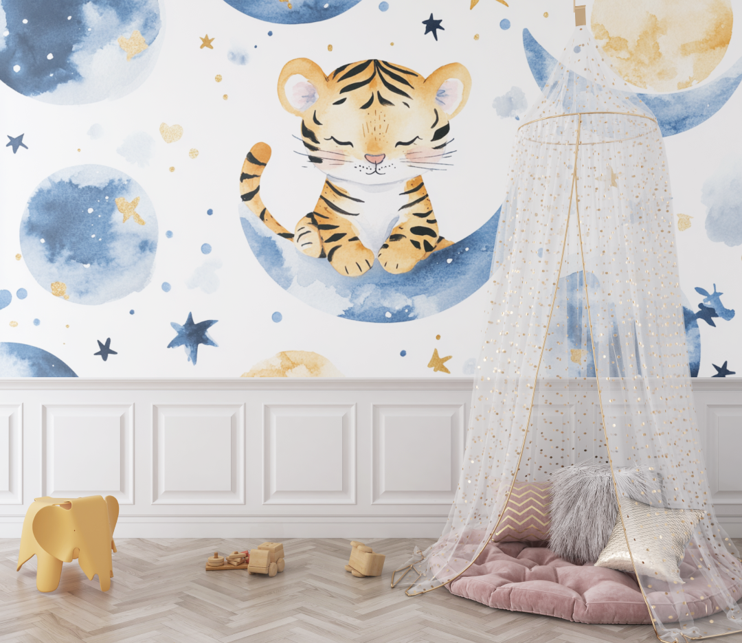 Papier peint tigre et lune bebe