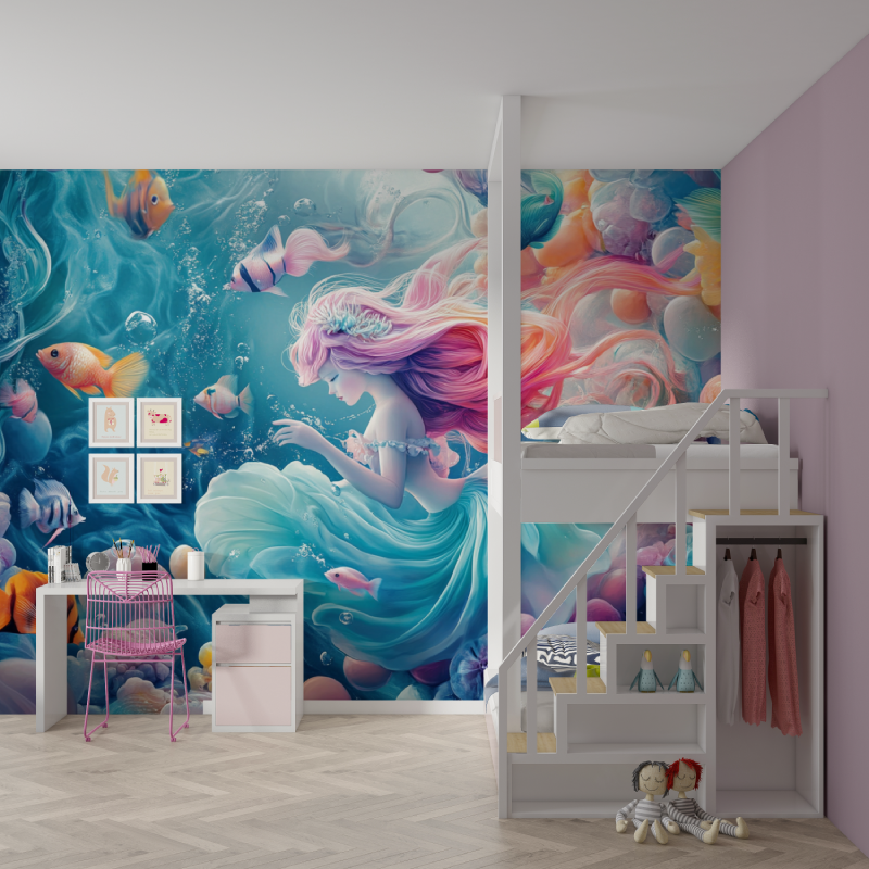 Papier peint princesse une petite sirene mur chambre fille