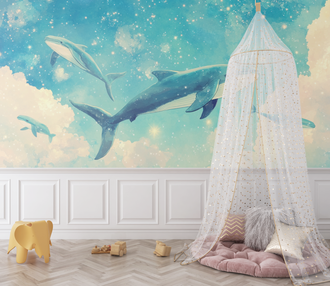 Papier peint marin ocean pastel et baleines bebe