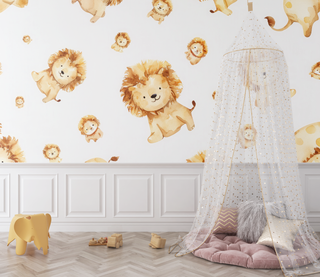 Papier peint lion petits motifs bebe