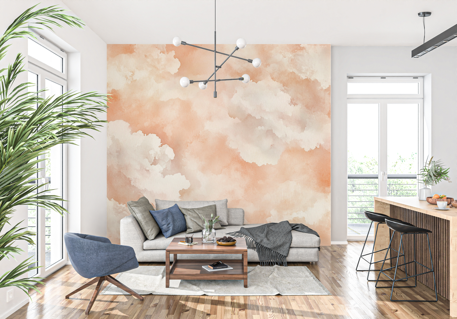 Papier peint terracotta ciel nuageux pastel tapisserie
