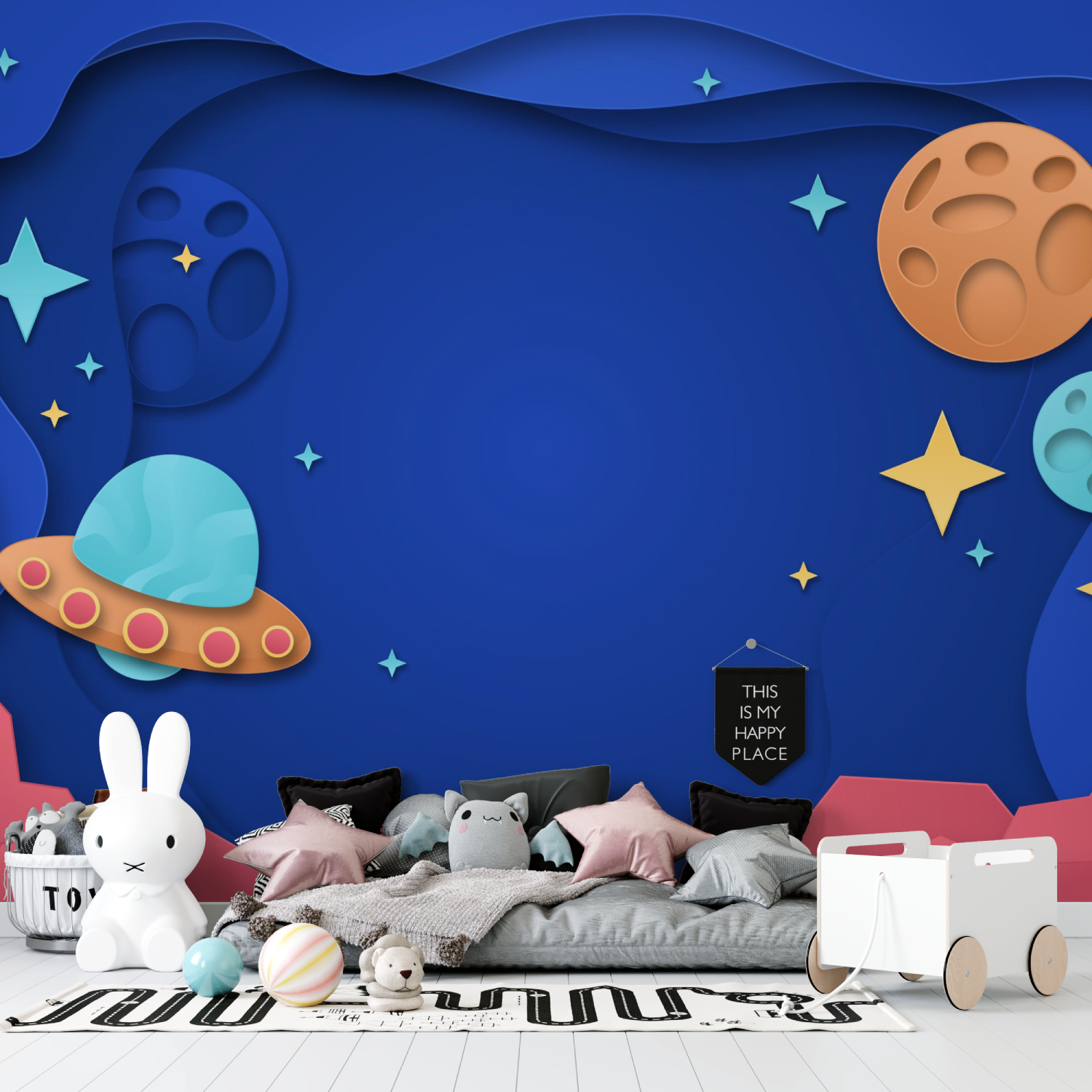 Papier peint theme espace chambre garcon tapisserie garcon