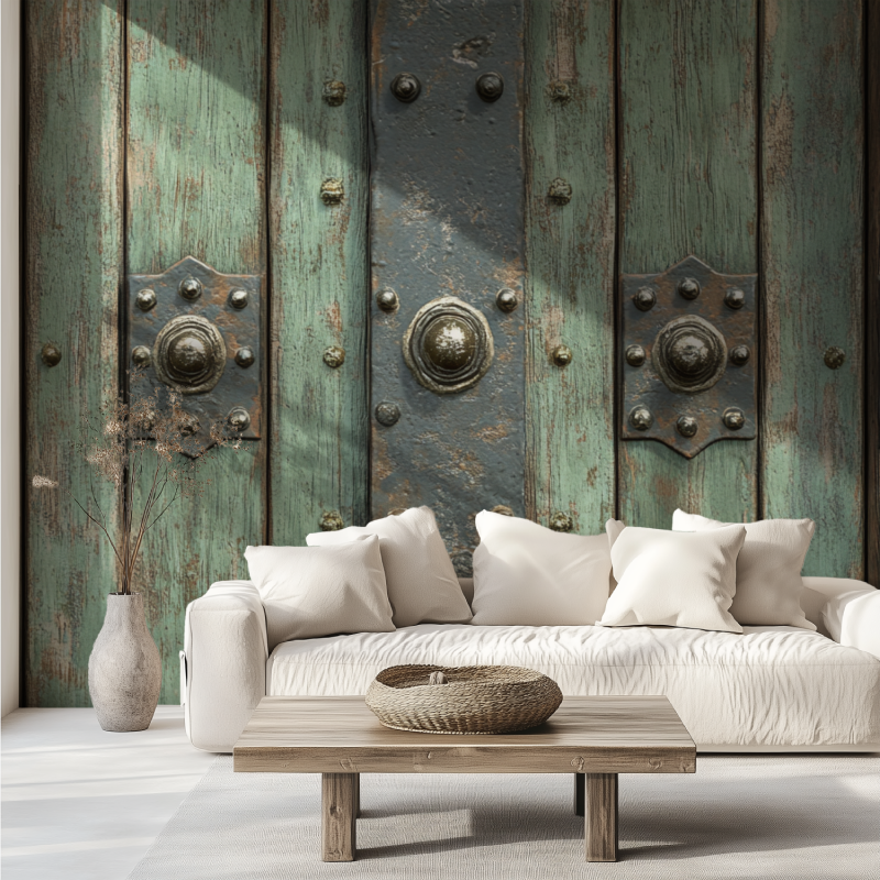 Papier peint trompe l oeil porte canape tendance