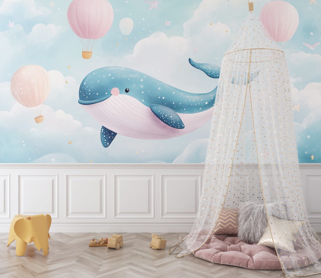 Papier peint marin nuage coton baleine bebe