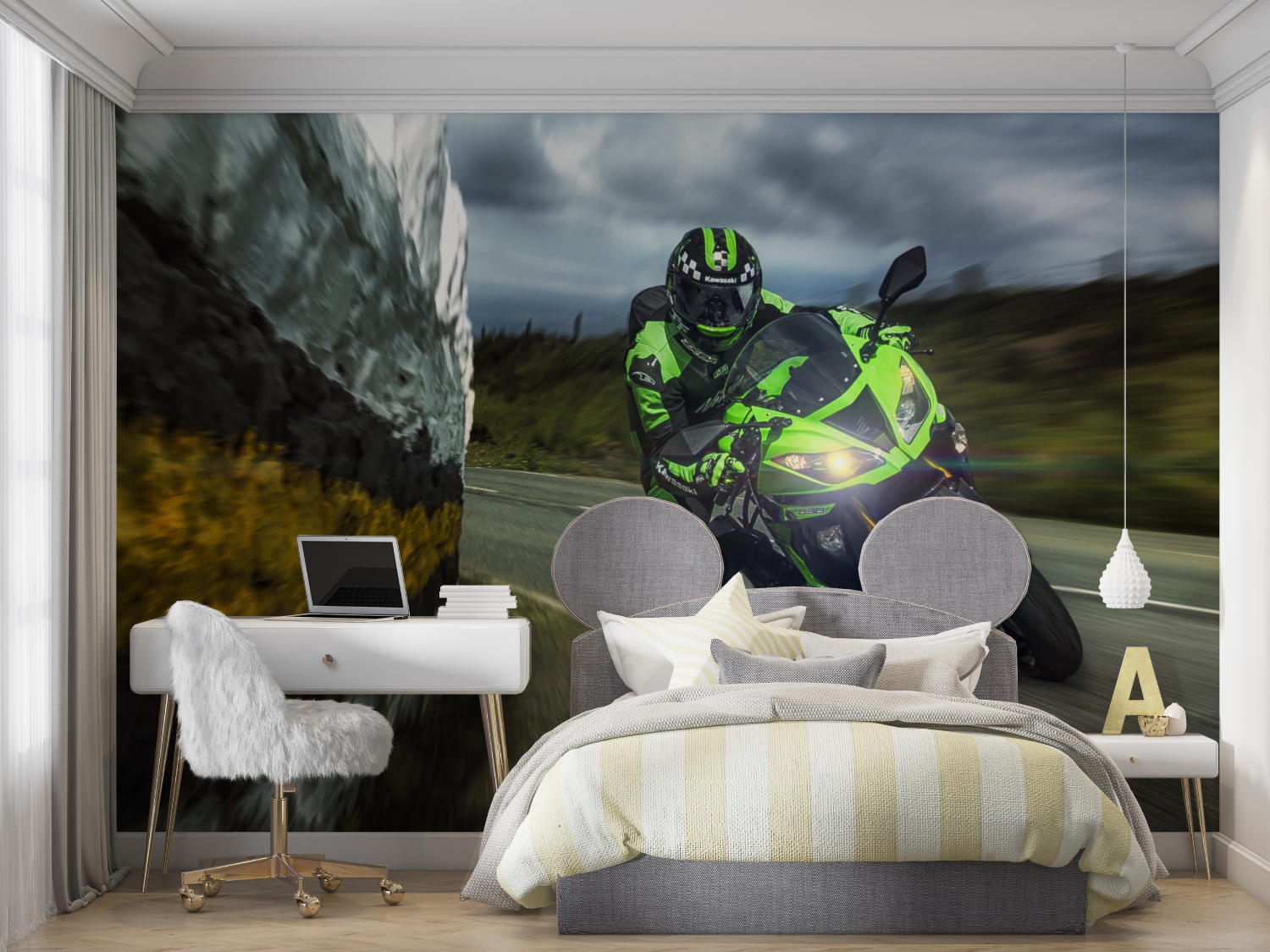 Papier peint moto kawasaki mur chambre panoramique
