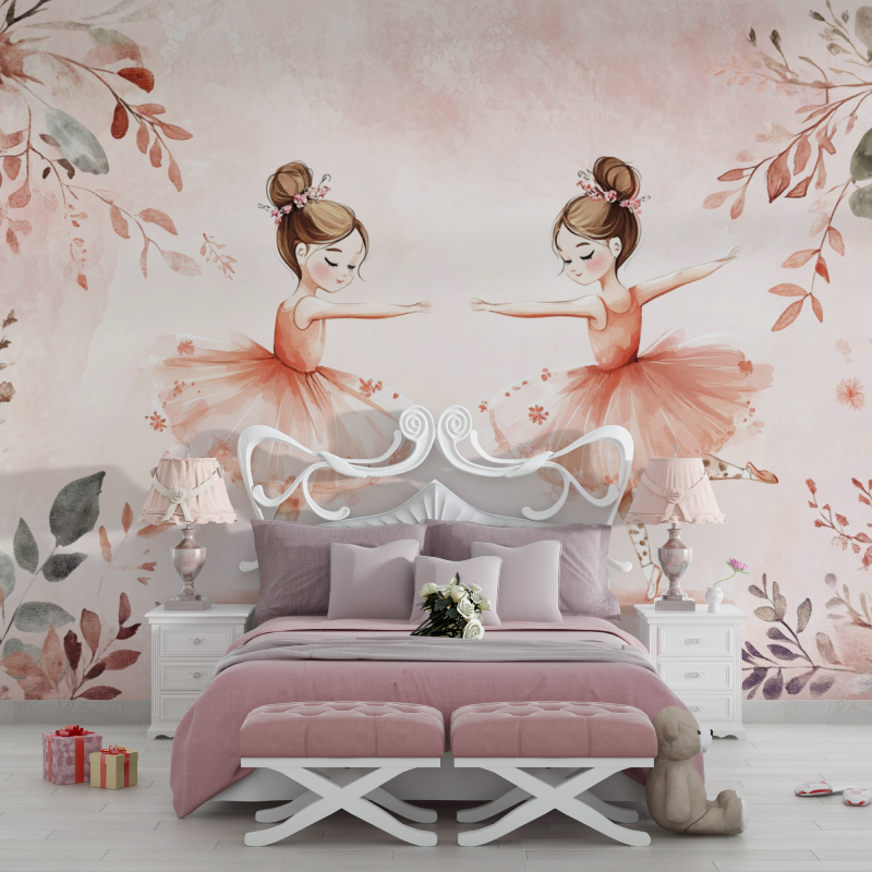 Papier peint princesse duo ballerine chambre filles