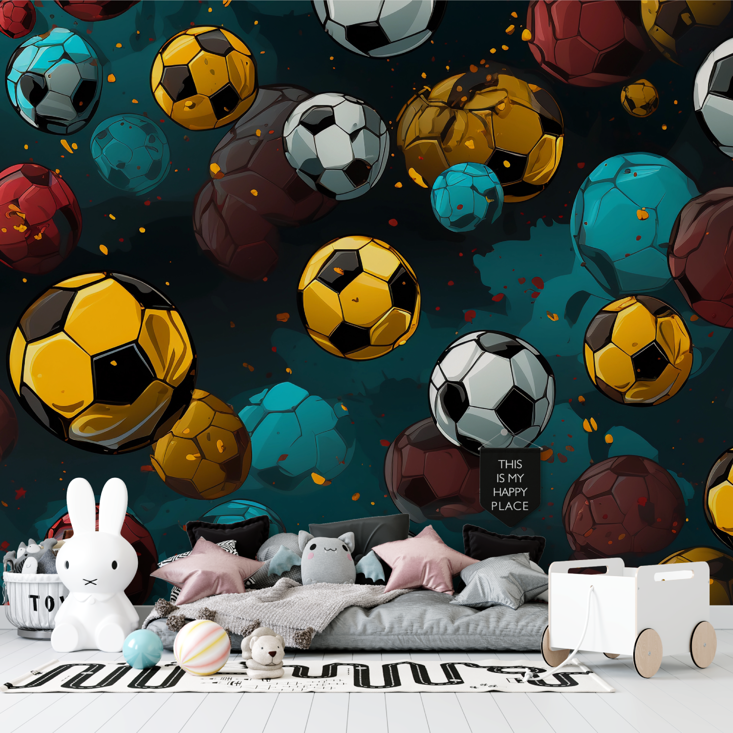 Papier peint ballons de foot tapisserie garcon