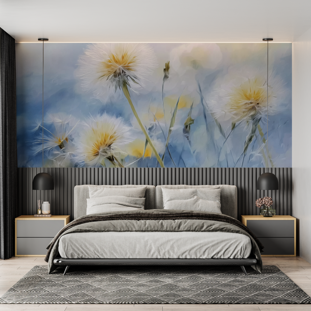 Watercolor dandelions mural wal...er chambre adulte tendance