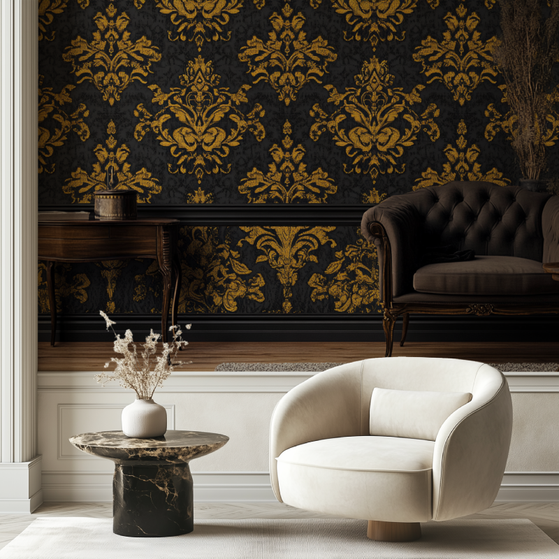 Papier peint vintage noir jaune chaise tendance