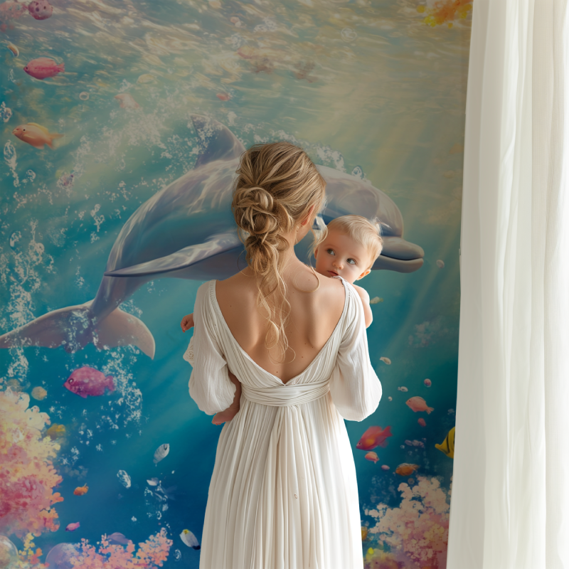 Papier peint marin joyeux dauphin bb123