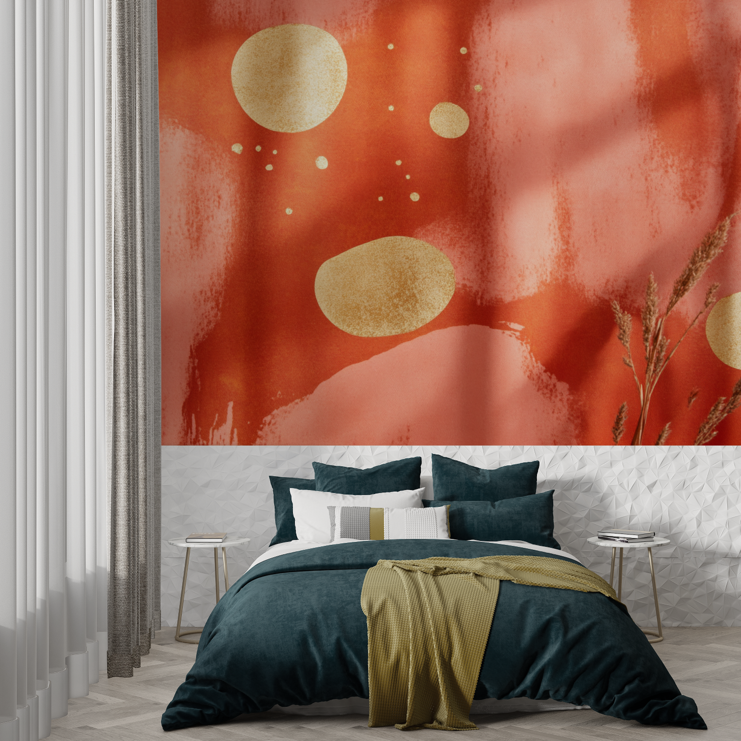 Papier peint terracotta eclats dores modernes trompe loeil