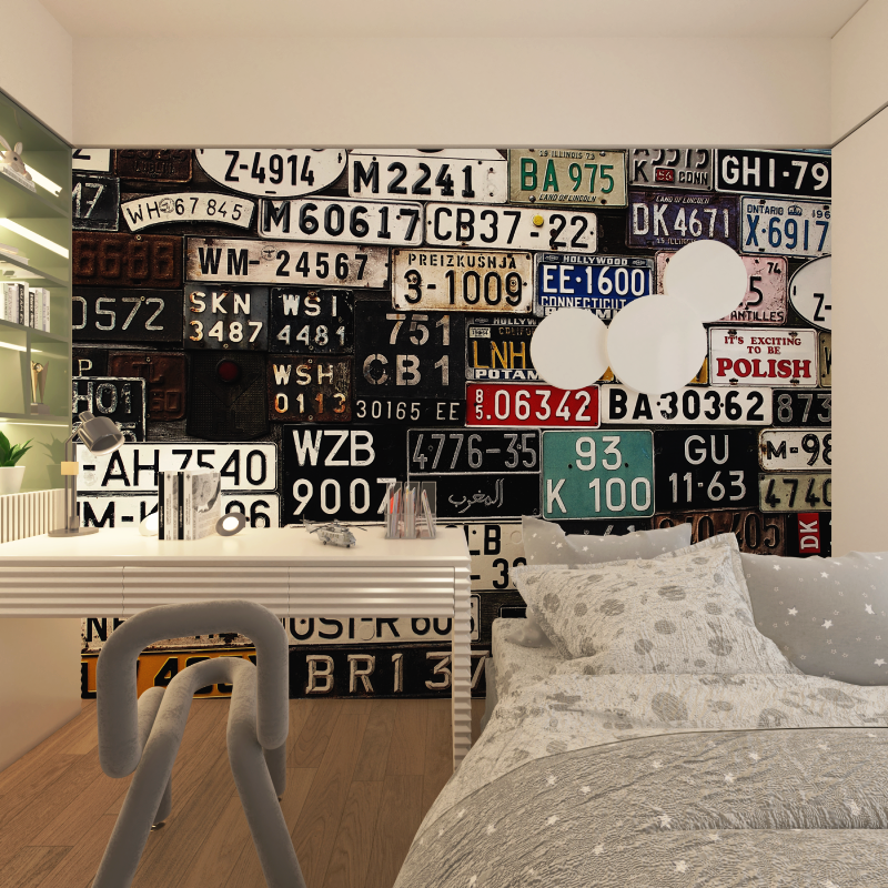 Papier peint plaque de voitures chambre adolescents
