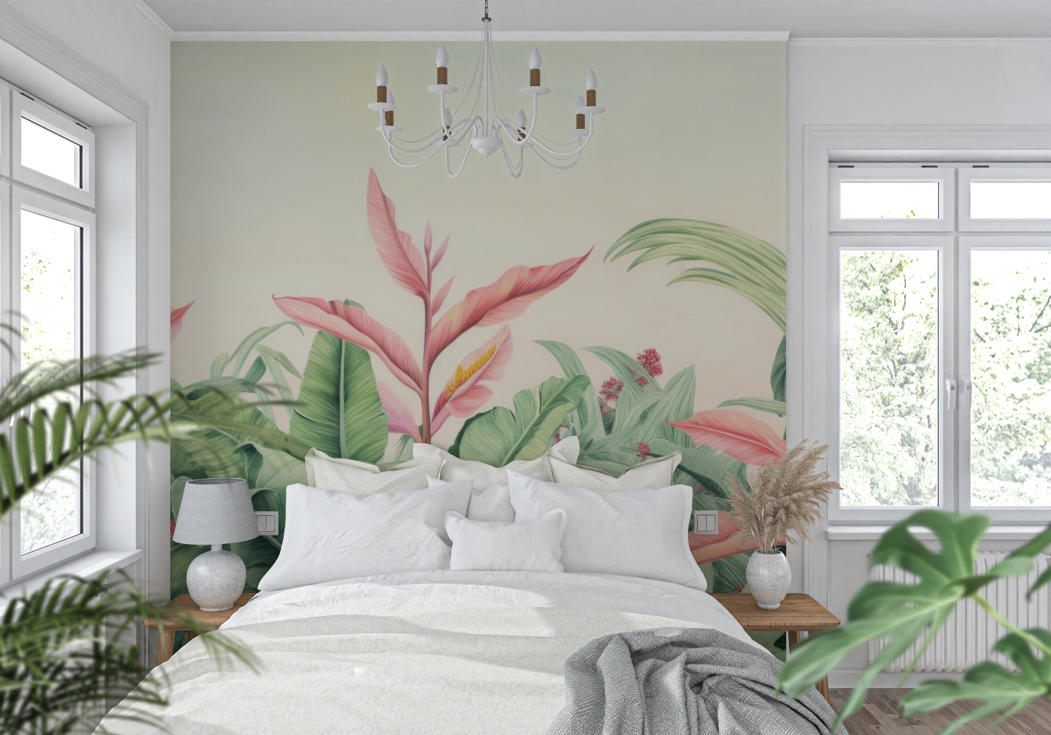 Papier peint aquarelle tropicale tendance mur