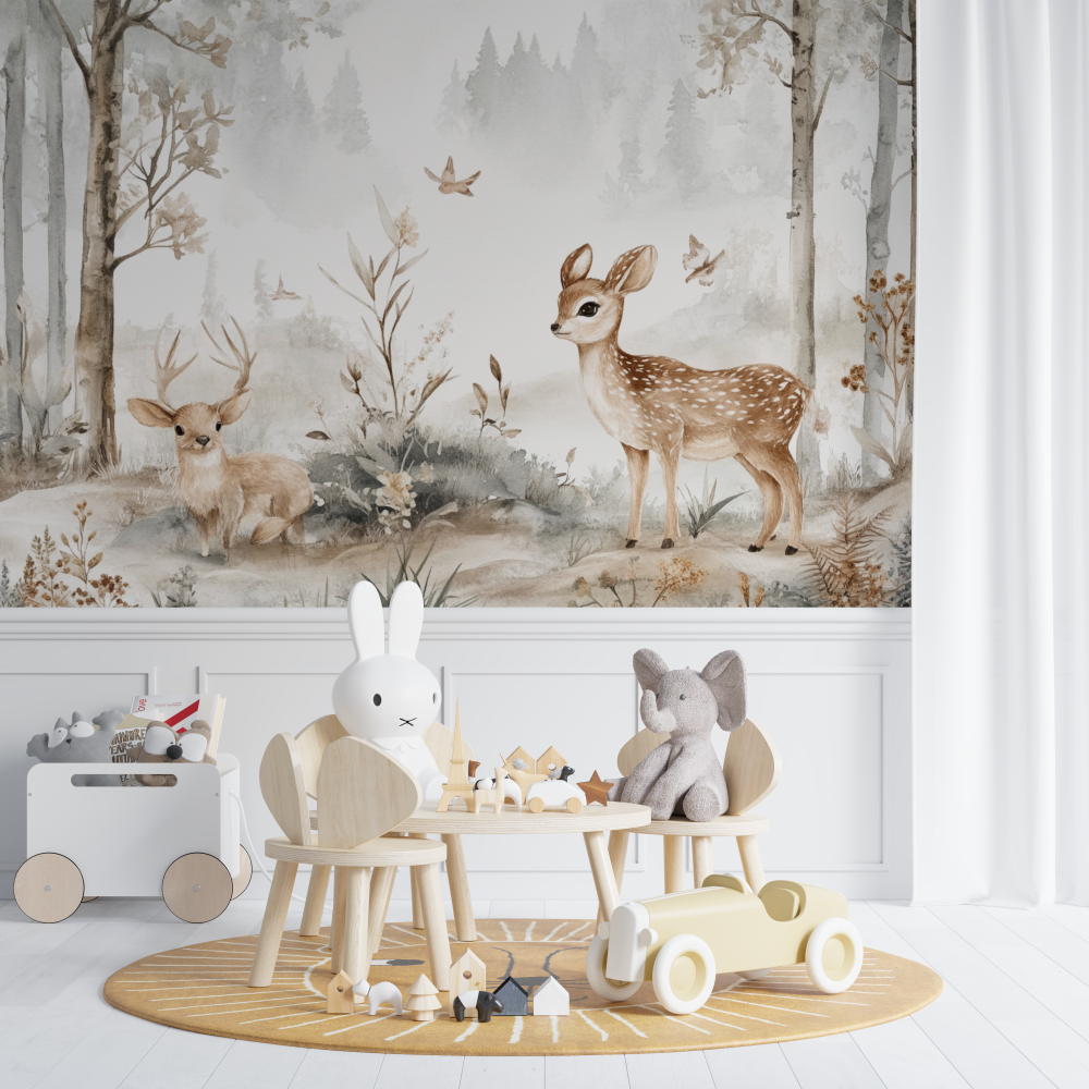 Papier peint biche et foret chambre de bebe