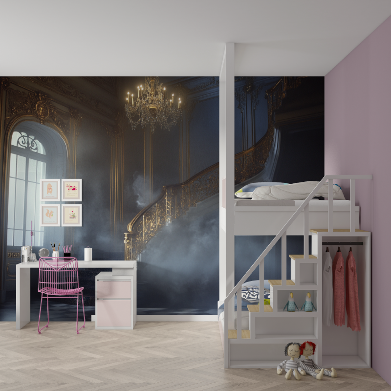 Papier peint princesse royaume cache mur chambre fille