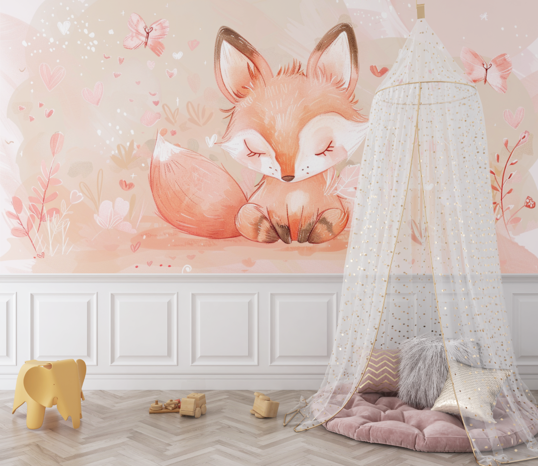 Papier peint renard bebe aquarelle fille bebe