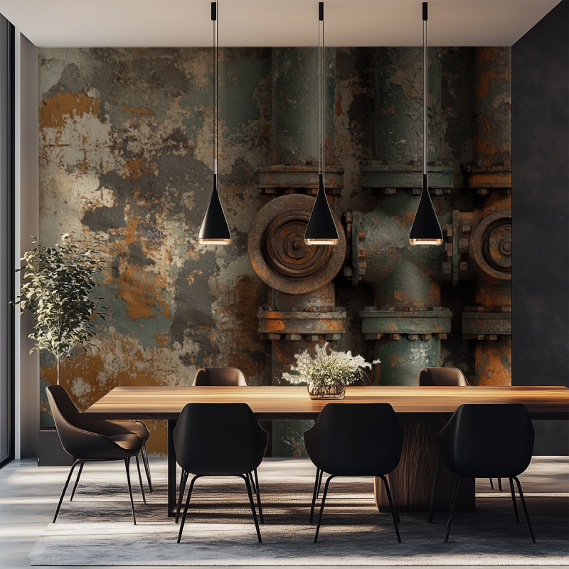 Papier peint vintage tuyaux salle manger tapisserie