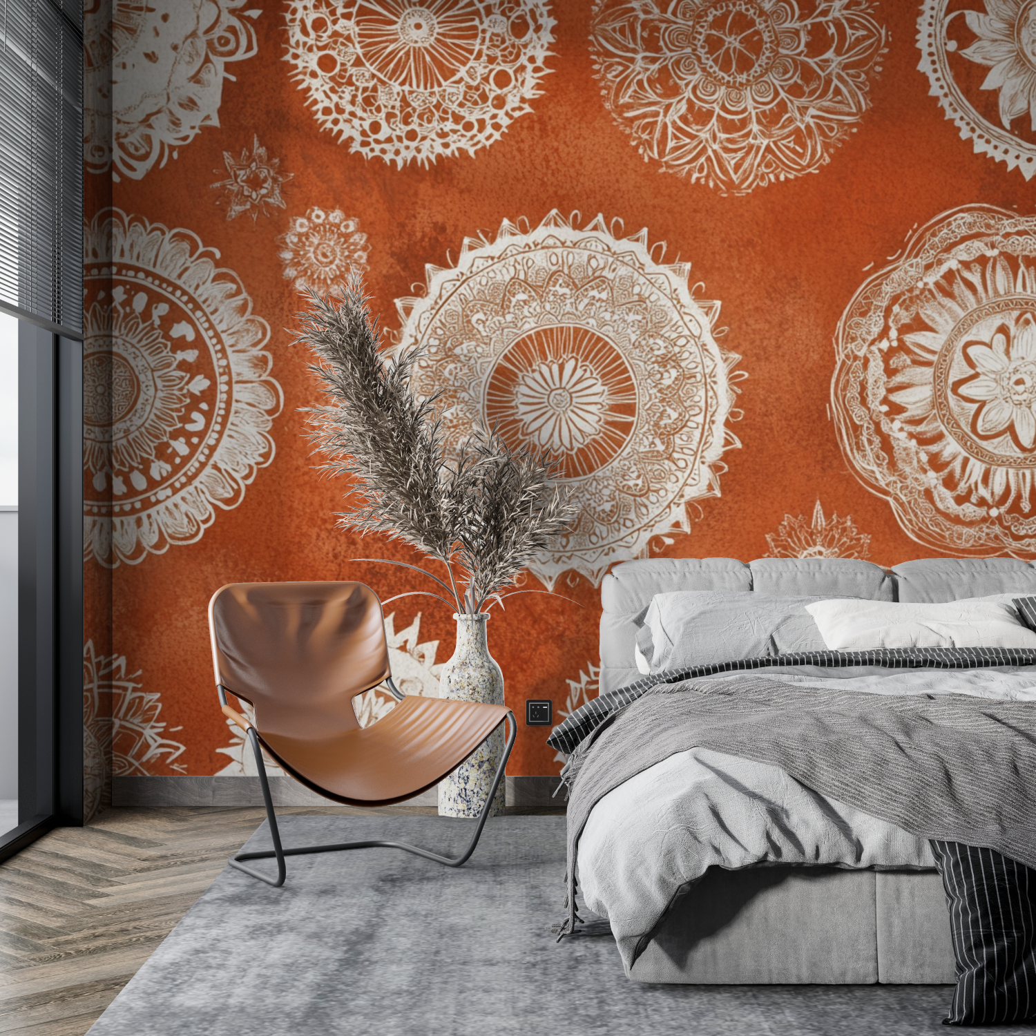 Papier peint terracotta mandala ethnique tapisserie pano