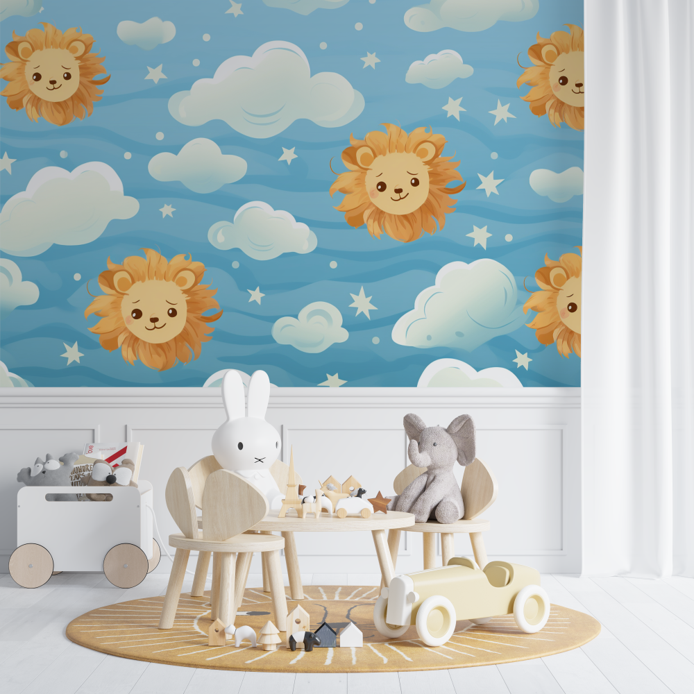 Papier peint gros motifs lion chambre de bebe