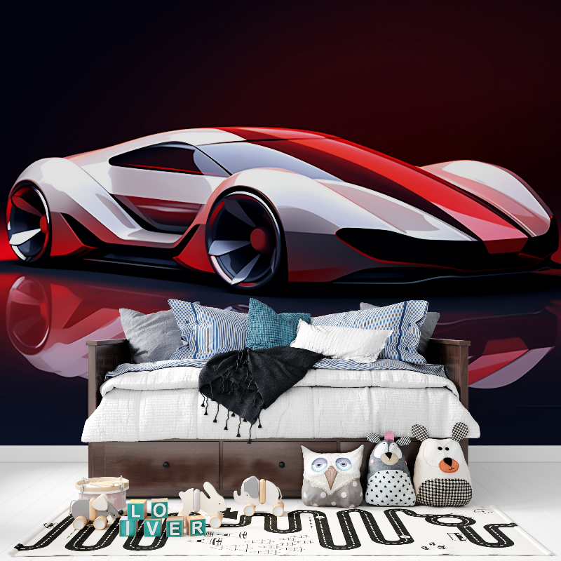 Papier peint 3d voiture future panoramique garcon